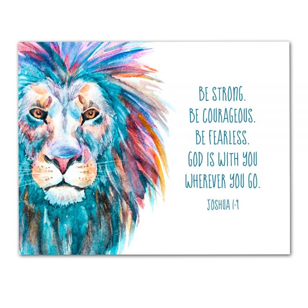 Watercolour lion print bible verse for encouragement